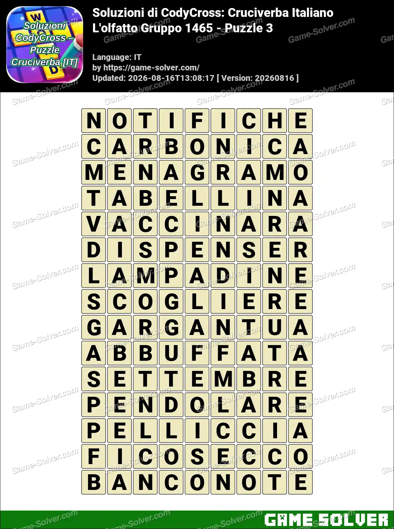 Soluzioni di CodyCross: Cruciverba Italiano L’olfatto Gruppo 1465 – Puzzle 3